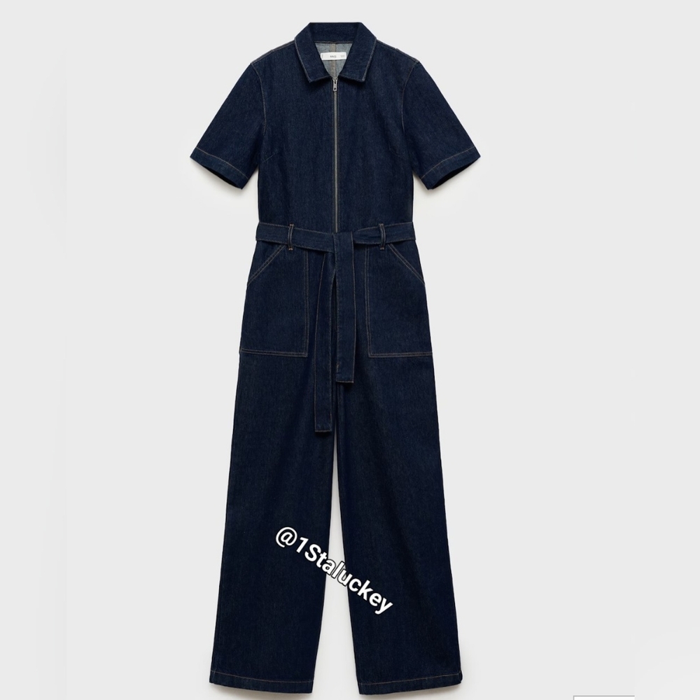 Mango Black Denim Jumpsuit